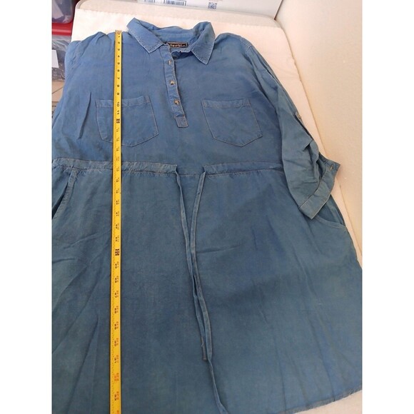 Song Of Style Chambray Tunic Dress Size 2X Belted Roll Tab Sleeve Knee Length - Picture 11 of 16